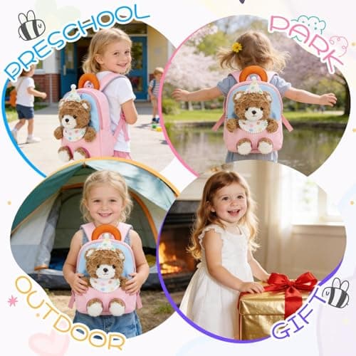 PROTAURI 1-4 Years Girls' Backpack, Nursery Backpack with Removable Plush Toy, Nursery Bag with Chest Strap, Perfect for Kindergarten, Travel Gifts, Plush Bear Design — view 5