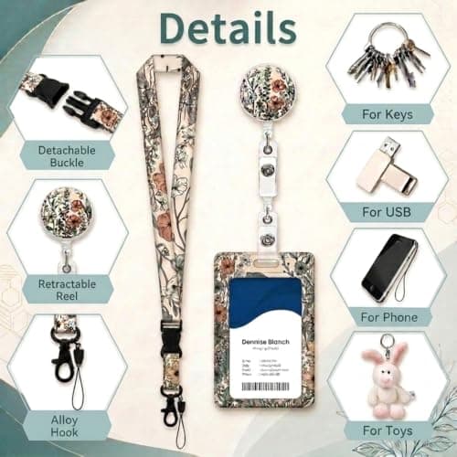 Detachable Luggage Tag & Badge Holder with Lanyard, Convertible Travel Suitcase Identifier and Retractable ID Card Reel for Women Men, Office, Nurse, Gift — view 4
