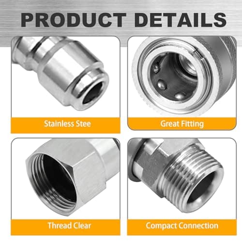 Hoypeyfiy M22 14mm Pressure Washer Adapter Stainless Steel Female to 3/8" Quick Connect Plug Swivel Male to 3/8" Quick Connect Socket for Electric Pressure Washer — view 3