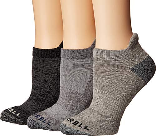 Merrell Unisex's Men's and Women's Wool Everyday Hiking Socks-3 Pairs-Cushioned Moisture Wicking Casual, Low Cut Tab-Charcoal Heather, Small-Medium (Pack of 3)