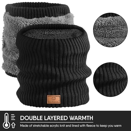 WESTWOOD FOX Thermal Fleece Neck Warmer, Warm Windproof Winter Neck Scarf for Men Women, Soft Thick Double Layer Cold Weather Neck Gaiter for Motorbike,Motorcycle,Cycling,Skiing,Snood Scarves, (Black) — view 5