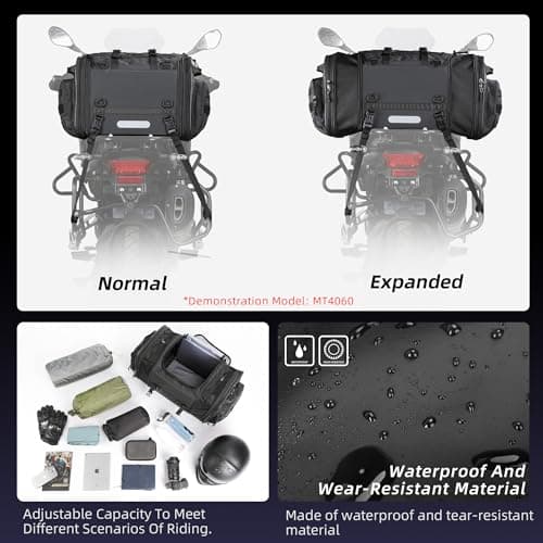 Rhinowalk Motorcycle Tail Bag, Expandable Motorcycle Travel Luggage Bags 80L, Waterproof All-Weather Trunk Rack Bag with Sissy Bar Straps & Helmet Rain Cover-Black — view 6