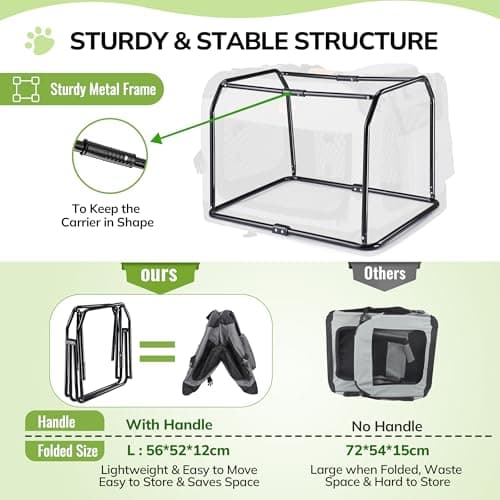 Morpilot Large Dog & Cat Carrier | Soft-Sided Pet Travel Crate, Foldable Dog Car Crate, with Collapsible Bowl, Shoulder Strap & Storage Pockets, XL, Grey, (Max 32kg) — view 5
