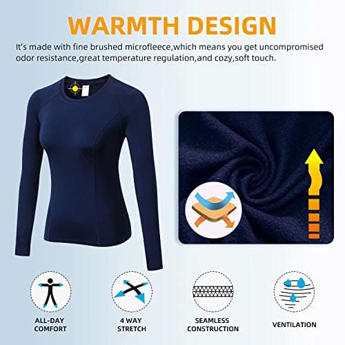 Sillictor Thermal Base Layer Womens Wicking Ski Base Layers with Thumb Hole Long Sleeve Running Top for Sports Gym Hiking Cycling Women Compression Tops High Wicking Breathable Warm 5021 Navy M — view 3