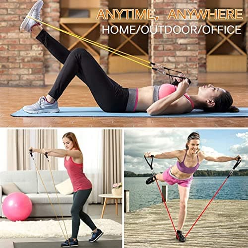 Himaly Resistance Bands Set, 5pcs Exercise Bands with Handles, 100 LBS Tension, Home Use Gym Equipment for Strength Training, Yoga, Pilates, Travel — view 5