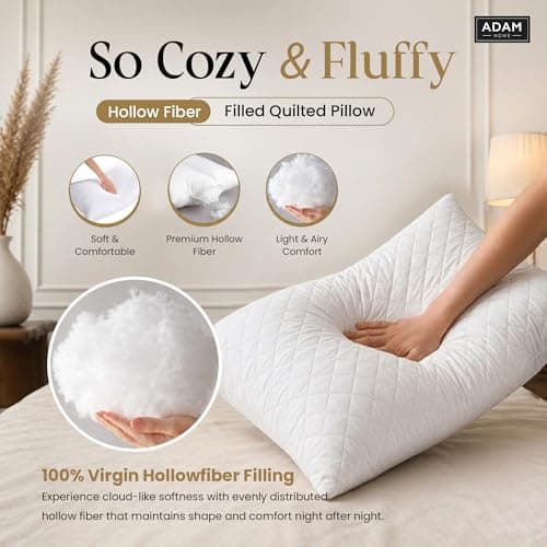 Adam Home Premium Pillows 4 Pack Hotel Quality Firm Support with Quilted Cover Hypoallergenic and Anti Dust Mite Soft Hollow-Fiber Down Alternative Bed Pillow for Stomach Back and Side Sleeper — view 3
