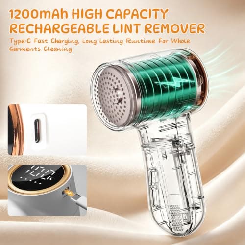 Fabric Shaver, 6-Blade Rechargeable Lint Remover with LED Display & USB-C — view 5