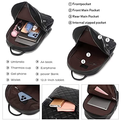 Myhozee Backpack Womens Fashion Leather PU Rucksack Lightweight Daypack School Bag Travel Small Backpack Handbag for Ladies & Girls(Black) — view 3