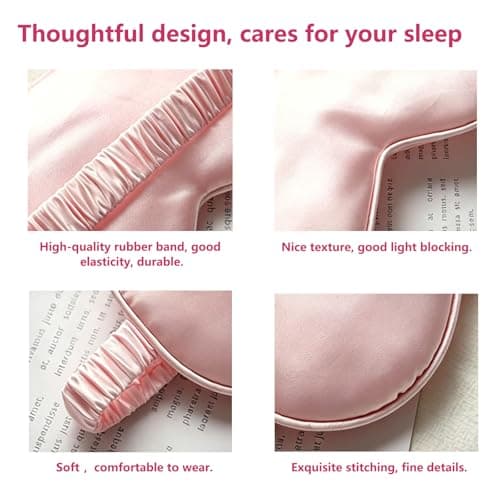 2 Pack Satin Sleep Mask for Women, Pink & Burgundy Silk-Like Eye Mask with Elastic Strap, Light Blocking Soft Eye Cover for Night Sleep, Travel, Office Nap — view 3