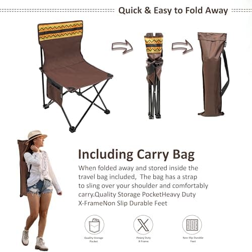 Crystals Folding Camping Chair, Compact, Heavy Duty, Portable, Lightweight & Foldable with Side Pocket, Picnic Chair for Fishing, Garden, Travel - Brown — view 4