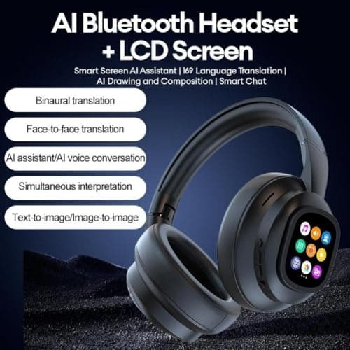 Headphones Over Ear, AI Translation Wireless Headphones Real Time, 169 Languages, With Detachable LCD Touch Screen, 46 Hours Playtime for Travel, Meeting, Study — view 3