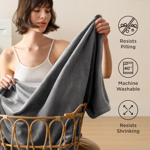 Bedsure Fleece Throw Blanket for Sofa - Flannel, Silver Grey, 130x170 cm — view 5
