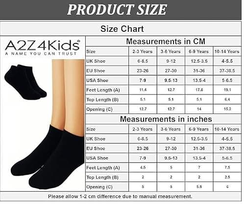 A2Z 4 Kids 6 Pack Girls Boys Plain Trainer - Socks AZ750 Black 6 Pack 2-3 — view 4