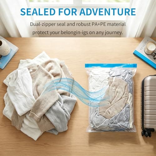 YINKUOSSAA 8 Pcs Roll Up Vacuum Bags for Travels, Reusable No Pump Vacuum Compression Bags for Travel Space Saver Bagss, for Suitcase Storage Bag Holiday Travel Essentials(40x60 cm) — view 5