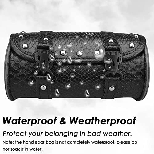 wiipara Motorcycle Tool Bag, Universal PU Leather Waterproof Saddlebag Handlebar Storage Bag for Motorcycle Front Forks Sissy Bar with 2 Straps — view 3