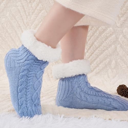 SockWaddles Slipper Socks for Women & Men, Non Slip, Thermal Winter Blue — view 2