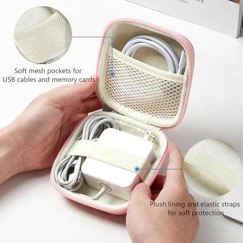 Linpr Portable Charger Case, Tech Electronic Organizer Bag, Pink,M — view 3