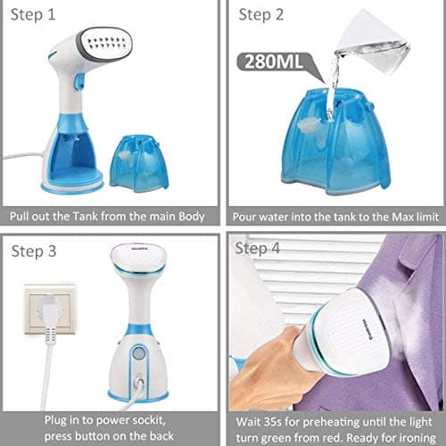 Cadrim Clothes Steamer, Handheld Garment Steamer for Clothes, 1500W, 30g/min Powerful Steam, 30S Fast Heat-up for Wrinkle Removal, Portable Garment Steamer for Home, Office & Travel — view 4