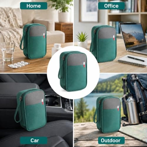 Myqiqi Waterproof First Aid Bag Medium - Empty Medical Kit for Travel, Camping, and Home Use with Built-in Compartments for Organized Medicine Storage (Green) — view 6