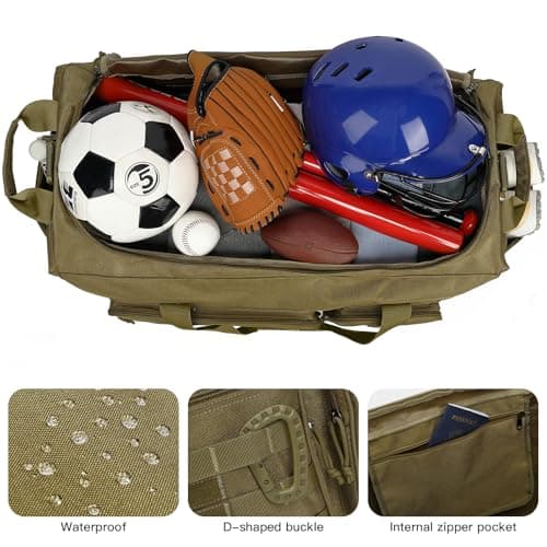 TONRUYN 120L Travel Duffel Bags for Men Women Heavy Duty Camping Duffle Luggage 80cm Extra Large Sports Holdall Equipment Bag with Shoulder Strap for Football Baseball & Team Training, XL Brown — view 3
