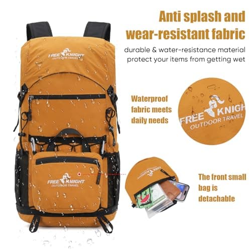 Bseash 30L Lightweight Hiking Backpack, Outdoor Sport Waterproof Travel Bag Daypack for Cycling Climbing Skiing (Yellow) — view 5