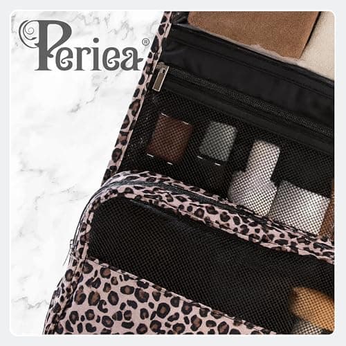 Periea 'Amelia' Travel Wash Bag - Travel Hanging Toiletry, Wash Bag, Bathroom Gym Toiletries for Men, Makeup Cosmetic Organiser for Women - Tropical Navy — view 2