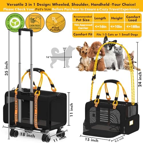 PAWZIDEA Expandable Rolling Cat Carrier with Wheels, Soft-Sided Pet Carrier — view 2