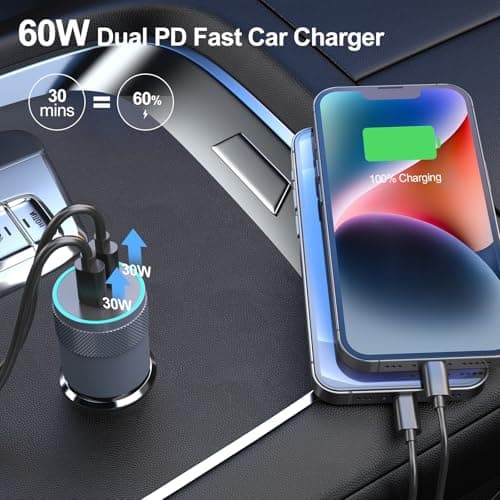 5 Pack USB C Car Charger Adapter, Aymla 60W Dual PD 3.0 Auto Cigarette Lighter Car Plug 2 Ports Type-C Fast Charging for iPhone 16 Pro Max/15 Plus, Samsung Galaxy S25 Ultra, Google Pixel 9, iPad — view 3