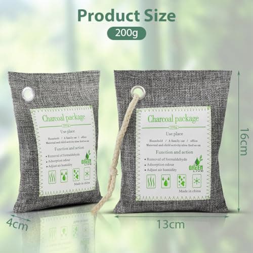HOTUT Bamboo Charcoal Air Purifying Bags, 4×200g Activated Charcoal Bags, Removes Odors and Moisture, Odor Absorber for Home, Car, Pets, Bathroom (Pack of 3) — view 2