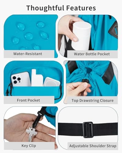 WANDF Drawstring Gym Bag Swim Bag with Removable Wet Pocket, Sandproof Beach Backpack with Compression Strap for Mat for Pool, Travel, Workout Gear (Teal) — view 4
