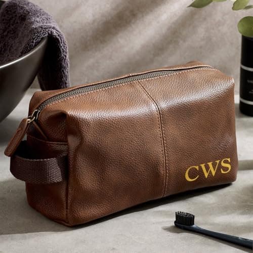 Just Giftz Personalised Men's Wash Bag, PU Leather, Strap, Custom Initials — view 3