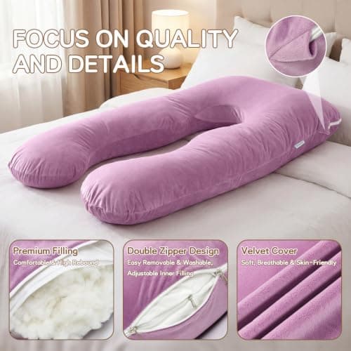 GRANDMA SHARK U-shaped Pregnancy Pillow, Full Body Maternity Pillow with Washable Velvet Cover for Back Hips Legs Support, Pinkish Purple — view 4