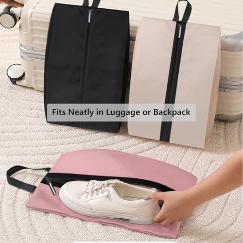 Shoe Bags for Travel, Waterproof Oxford Fabric, Zippered Shoe Storage Organiser with Handle, Lightweight Dustproof Shoe Pouch for Trainers, Gym, Business Trip, 16.5 x 9.8 Inches (Shoe Bag Pink) — view 6