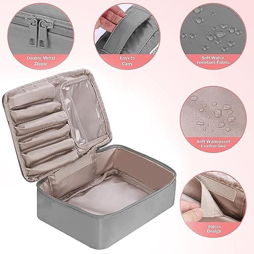 Travel Makeup Bag [with Brushes Holder & Detachable Pouch] Cosmetic Bag Large Capacity Waterproof Makeup Case Storage Organiser for Women & Girls (Grey) — view 5
