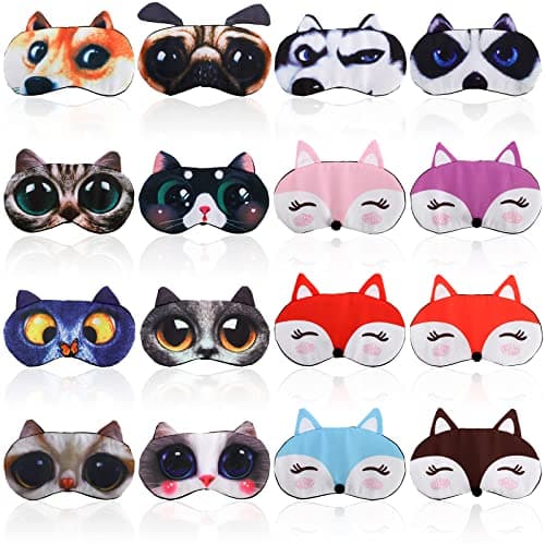 ZOOFOX 16-Pack Cute Animal Eye Mask, Soft Blackout Blindfold for Sleep, Adjustable Strap, 3D Funny Cover for Women, Men, Kids, Travel, Yoga, Office, and Night