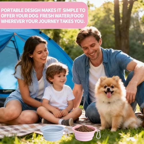 SLSON Collapsible Dog Bowl, 2 Pack Macaron Color Foldable Travel Dog Feeder Bowl Portable Silicone Pet Food Water Dish for Dogs Cats Camping Hiking (Macaron Coral and Light Grey) — view 4