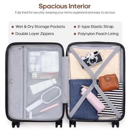 UKEIN Luggage Set with Backpack,Hardshell Carry On Luggage Airline Approved, Light Green, 3 piece set (20inch), Luggag With Spinner Wheels and Backpack — view 2