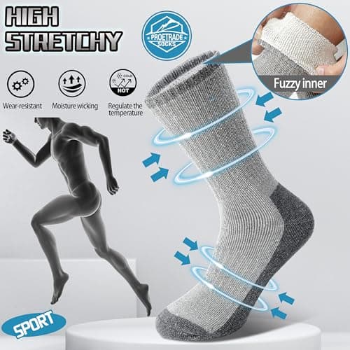 PROETRADE Mens Womens Merino Wool Thermal Socks Walking Thick Warm Hiking Cushioned Work Boot Winter Stocking Fillers for Men Women Gift Socks 4 Pairs(Grey,L) — view 4