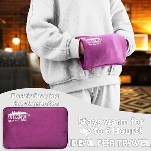 Rechargeable Electric Hot Water Bottle Heat Pad 6 Hour Warmth Temperature Control Detachable Lead Cosy Bed Warmer Hand Warmer Pouch Gifts (Purple) — view 2