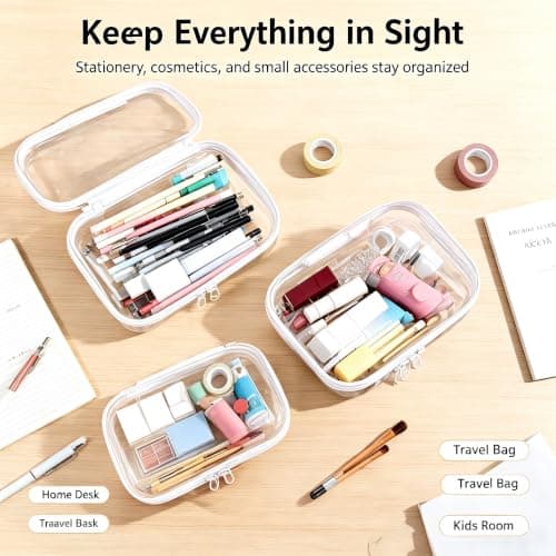 2 Pack Clear Toy Storage Bags – Waterproof Hard Case Zipper Pouches, Double Zipper Organizer for Blocks Puzzles Board Games, Travel Makeup or Cables (Small & Medium Combo) — view 5