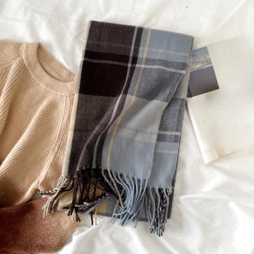 Women's Imitation Cashmere Plaid Scarf, Oversized Fringed Winter Shawl — view 6