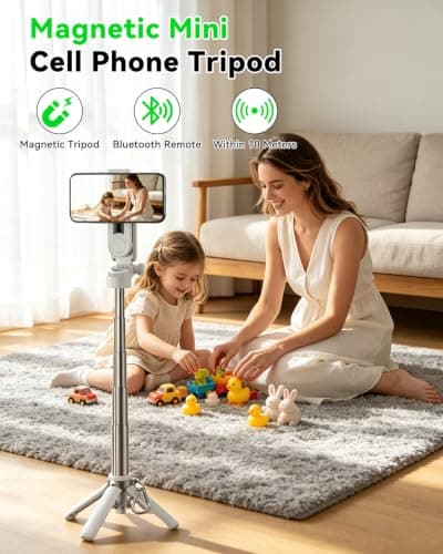 CloudValley Magnetic 4-in-1 Multifunctional Selfie Stick Tripod, Mini Portable Pocket Phone Stand with Detachable Remote, Compatible with MagSafe, for iPhone/Android, Travel Vlog, Live Stream, White — view 4
