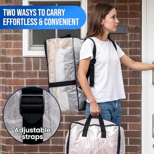 TAILI Backpack Moving Bags, Clothes Storage, Strong Handles, 2 Pack Clear — view 3