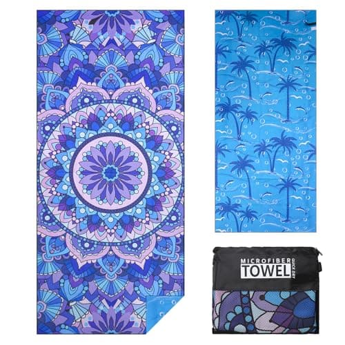 TMEOG Microfibre Beach Towels 180x80cm Extra Large Sand Free Beach Towel for Adults Compact Thin Travel Towel Women Men Lightweight Swim Pool Yoga Towel with Bag(Purple Mandala)