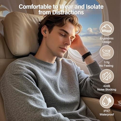 Wireless Earbuds with Smart Touch Screen, Bluetooth 5.4 Sleep Earbuds In Ear with ENC Noise Cancelling Mic, 48H Sleep Headphones with 5 EQ Modes, HiFi Stereo IP7 Waterproof Mini Ear Buds, Black — view 5