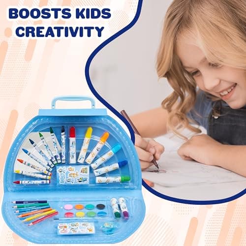 Bluey Art Set for Kids Colouring Pencils Paints Felt Tip Pens Crayons Stationery Crafts Girls Boys Art Supplies Preschool Travel 40 Plus Pcs Gift Set (Blue Halfmoon Case) — view 3