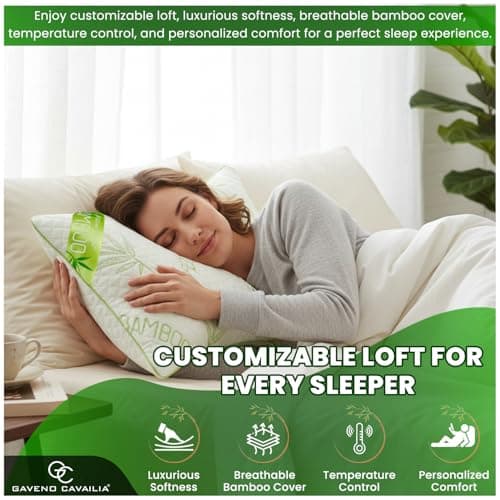 GC GAVENO CAVAILIA Orthopaedic Bamboo Pillow Memory Foam - 4 Pack, 48x74 cm - Hypoallergenic & Antibacterial - Firm Neck & Shoulder Support - Luxury Bed Pillows for Hotel Quality, White — view 3