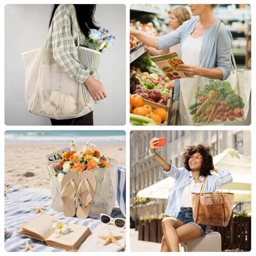 ktxaby 3 Pack Mesh Beach Bags for Women,Waterproof Beach Tote with Inner Pocket, Foldable 23L Shopping Bags for Pool Beach Travel and Picnic(Black Khaki Beige) — view 2