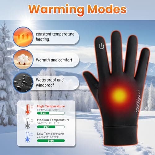 Carreuty Heated Gloves for Men Women, 3 Adjustable Temperature Washable Bike Gloves, USB Waterproof Windproof Anti-slip Diving Glove for Driving Cycling Hiking Skiing — view 3