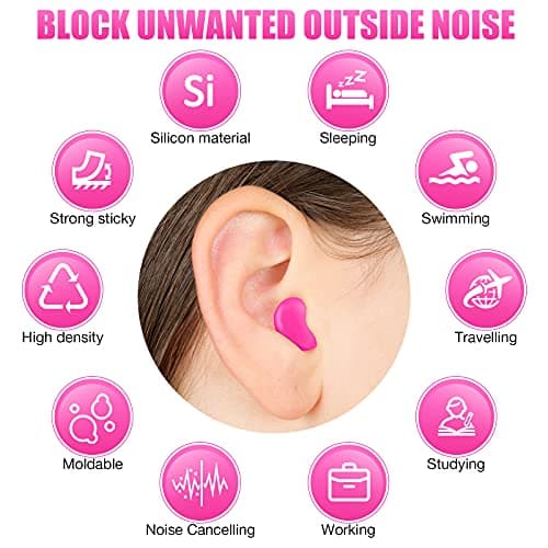14 Pairs Silicone Ear Plugs for Sleeping Swimming, Moldable Soft, Rose Red — view 2